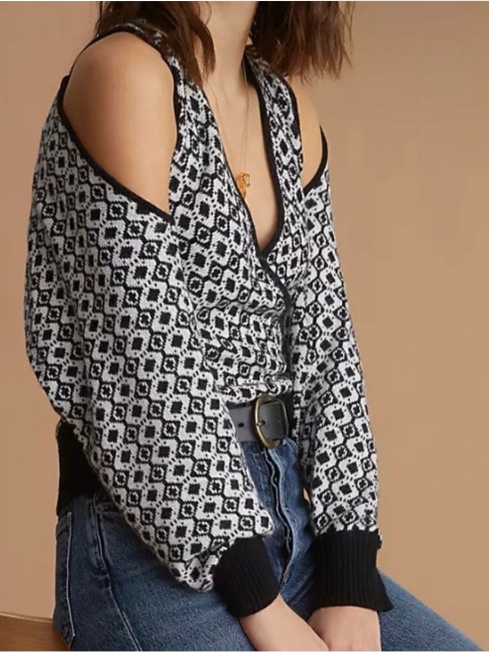 Maeve Floral Sweater Shrug Set Women Small Black White 2 Boho Preppy Work Office
